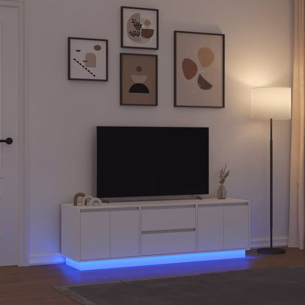 Berkfield Home Modern TV Cabinet with LED Lights in White, W/D/H: 160.5 x 41 x 50 cm – 2