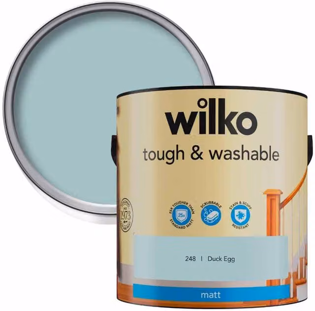 wilko Tough and Washable Matt Emulsion Paint, Blue, 2.5 l