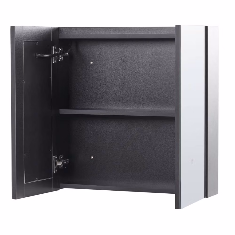 Wyld and Coco Black Plywood 2-Door LED Bath Mirror Cabinet with Sensor Switch, W: 60 cm, H: 60 cm, D: 60 cm – 3