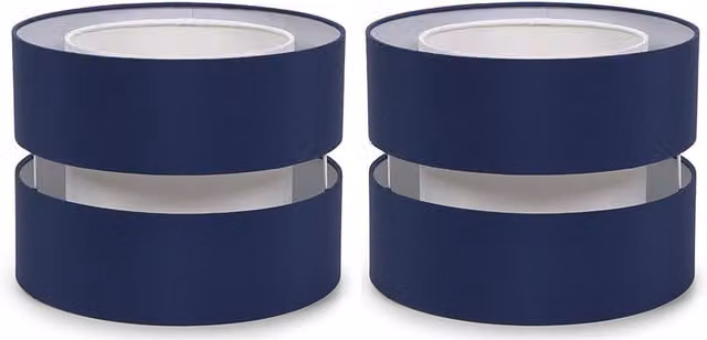 ValueLights Sophia Pair of Small 2 Tier Blue Fabric Cylinder Ceiling Light Shades and Bulbs