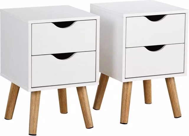 FORGEVIO Pair of White 2-Drawer Modern Bedside Cabinets