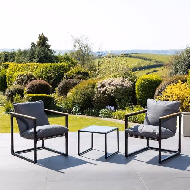 Artemis Home Rustic Garden Lounge Set with 2 Armchairs and Coffee Table in Black, Brown and Grey