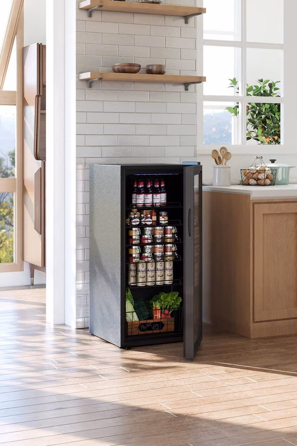 Living and Home Freestanding Compact Refrigerator with Glass Door and LED Interior Light in Black – 1