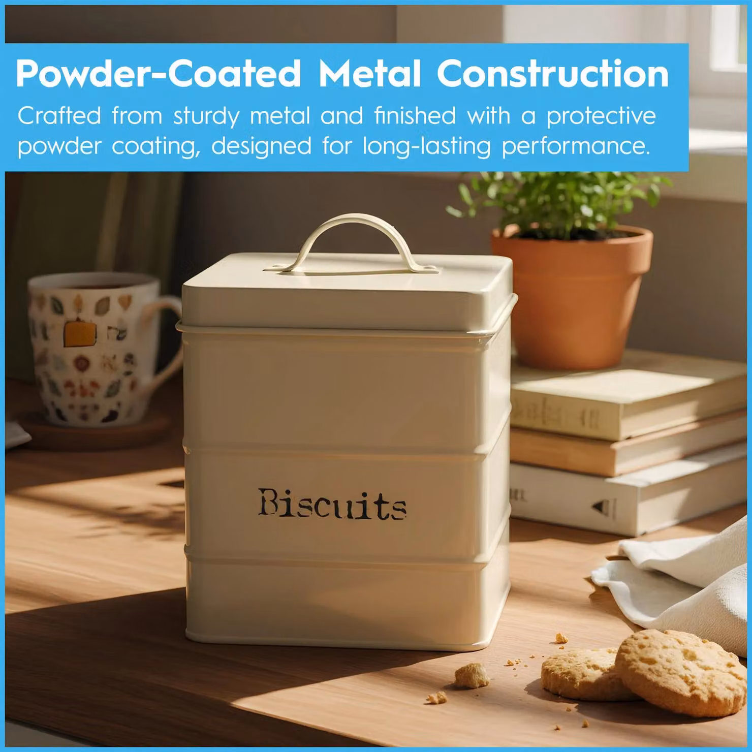Harbour Housewares Airtight Metal Biscuit Tin in Beige – 4