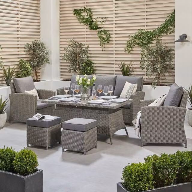 Pacific Lifestyle 7 Seater Modern Rattan Garden Furniture Lounge Set in Grey
