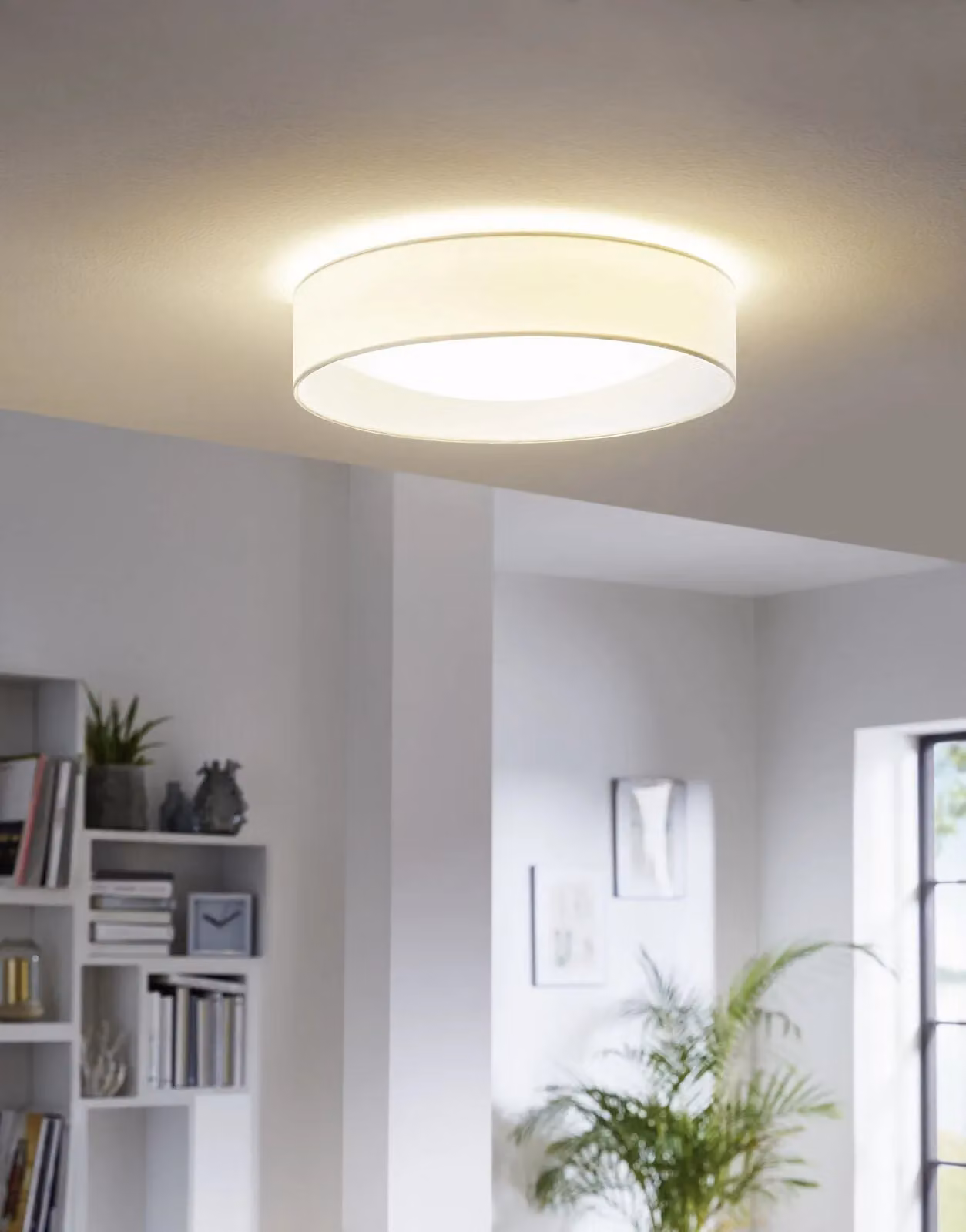 Loops White Fabric Flush Ceiling Light with Included 11W Warm White LED Bulb – 2