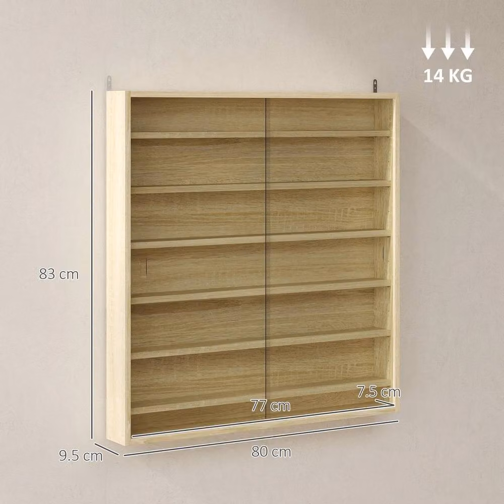 FORGEVIO 7-Tier Wall Mounted Display Cabinet with Glass Doors, Brown Oak Finish – 2
