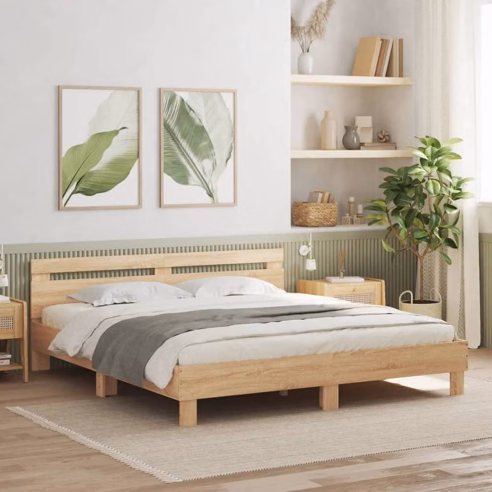 Berkfield Home Durable Sonoma Oak Bed Frame in Beige, W/D/H: 160 x 200 x 70 cm – 2