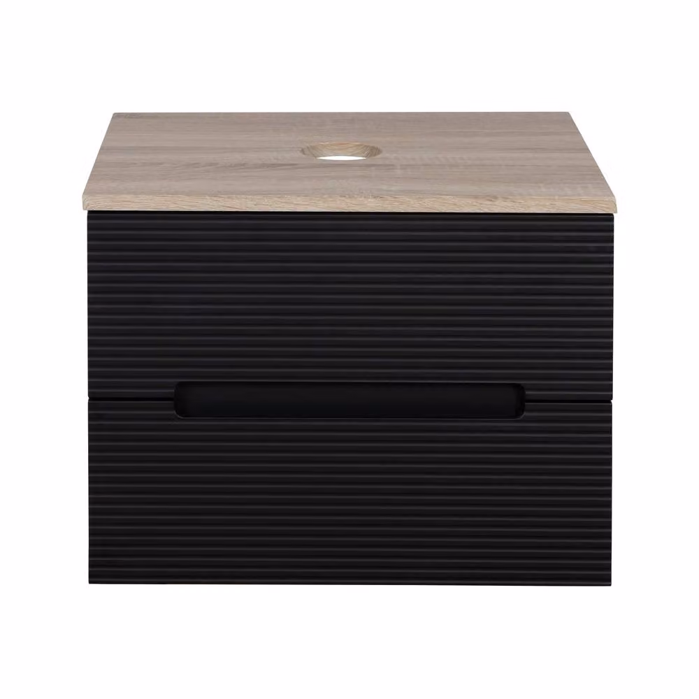 Bathroom Kingdom Monza Wall Hung Fluted Vanity Basin in Black and Oak, Width: 60 cm – 2
