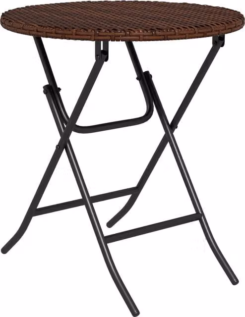 Outsunny Round Foldable PE Rattan Outdoor Coffee Table with Metal Frame in Mixed Brown