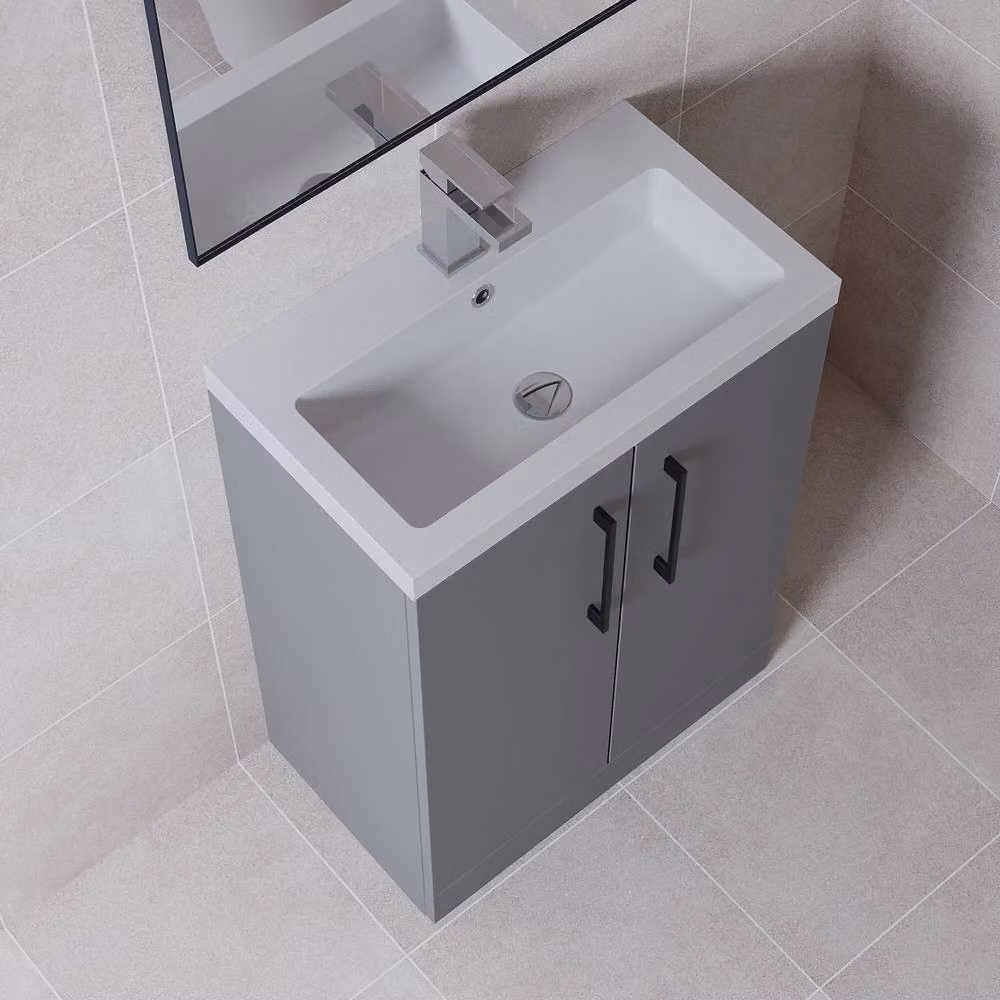 Balterley Modern Freestanding Bathroom Vanity Basin Unit in Satin Grey with Black Handles, W: 60 cm – 2