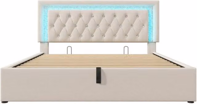 PAWNORA Velvet Upholstered King Size Storage Bed in Beige – 1