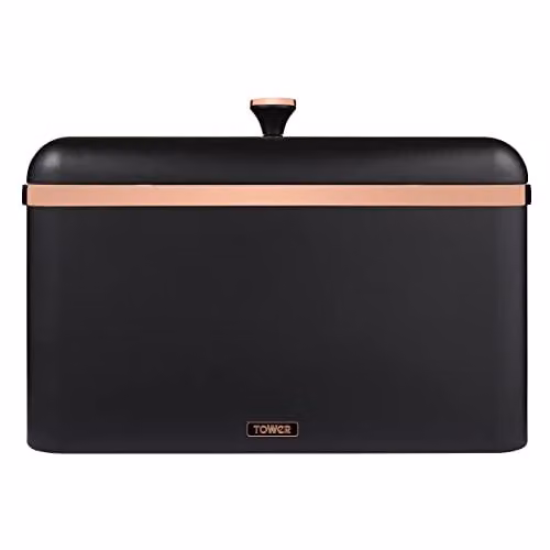Tower Cavaletto Airtight Metal Bread Bin in Black and Gold, W/D/H: 23.0 x 24.0 x 33.0 cm – 1