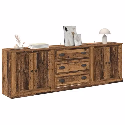 vidaXL Set of 3 Modern Sideboards in Old Wood Brown, W: 210 cm, D: 35.5 cm, H: 67.5 cm