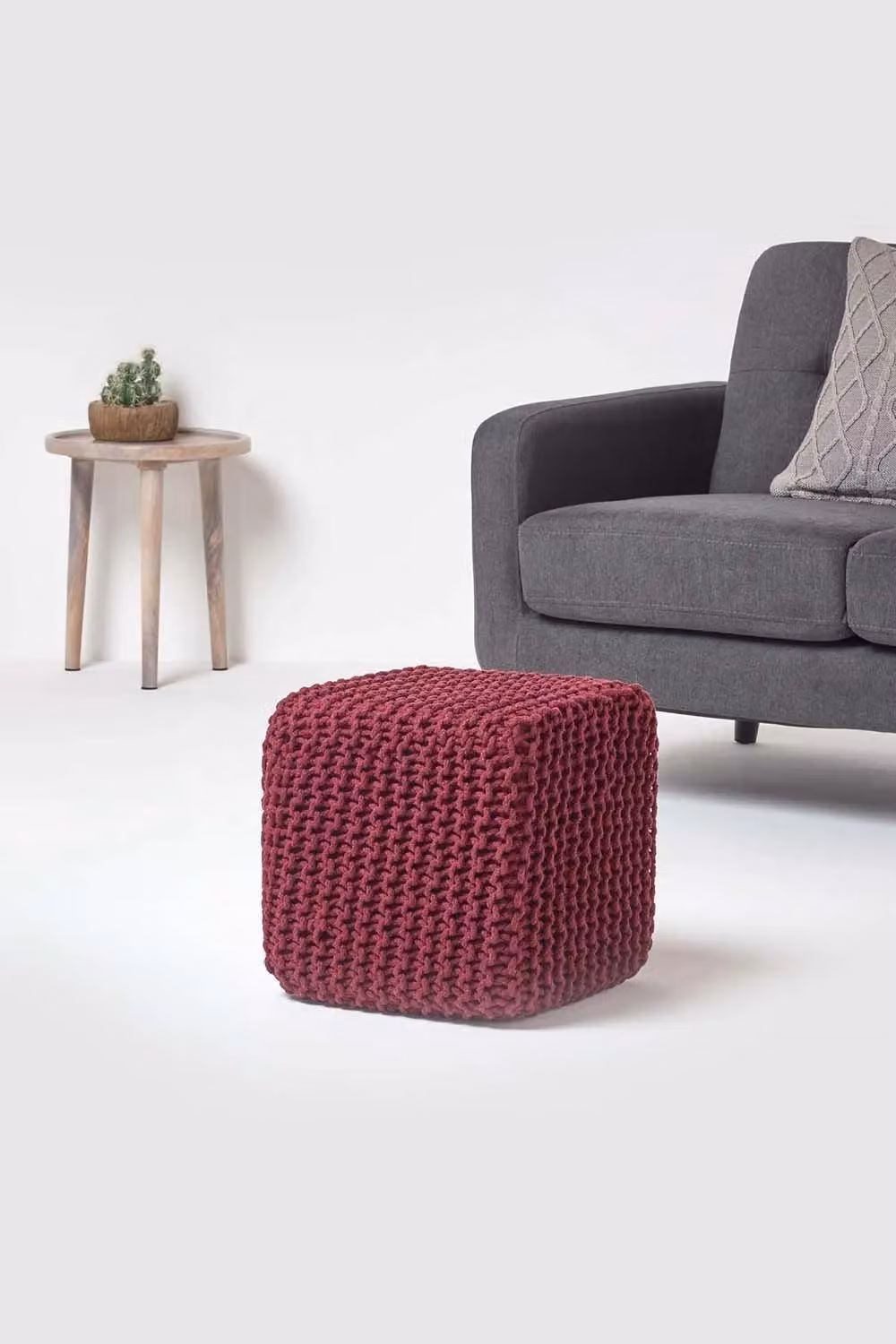 Homescapes Cube Cotton Knitted Pouffe Footstool in Purple – 2