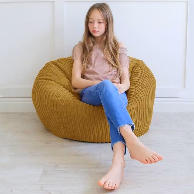 rucomfy Indoor Classic Kids Bean Bag Chair in Mustard Yellow Jumbo Cord Fabric