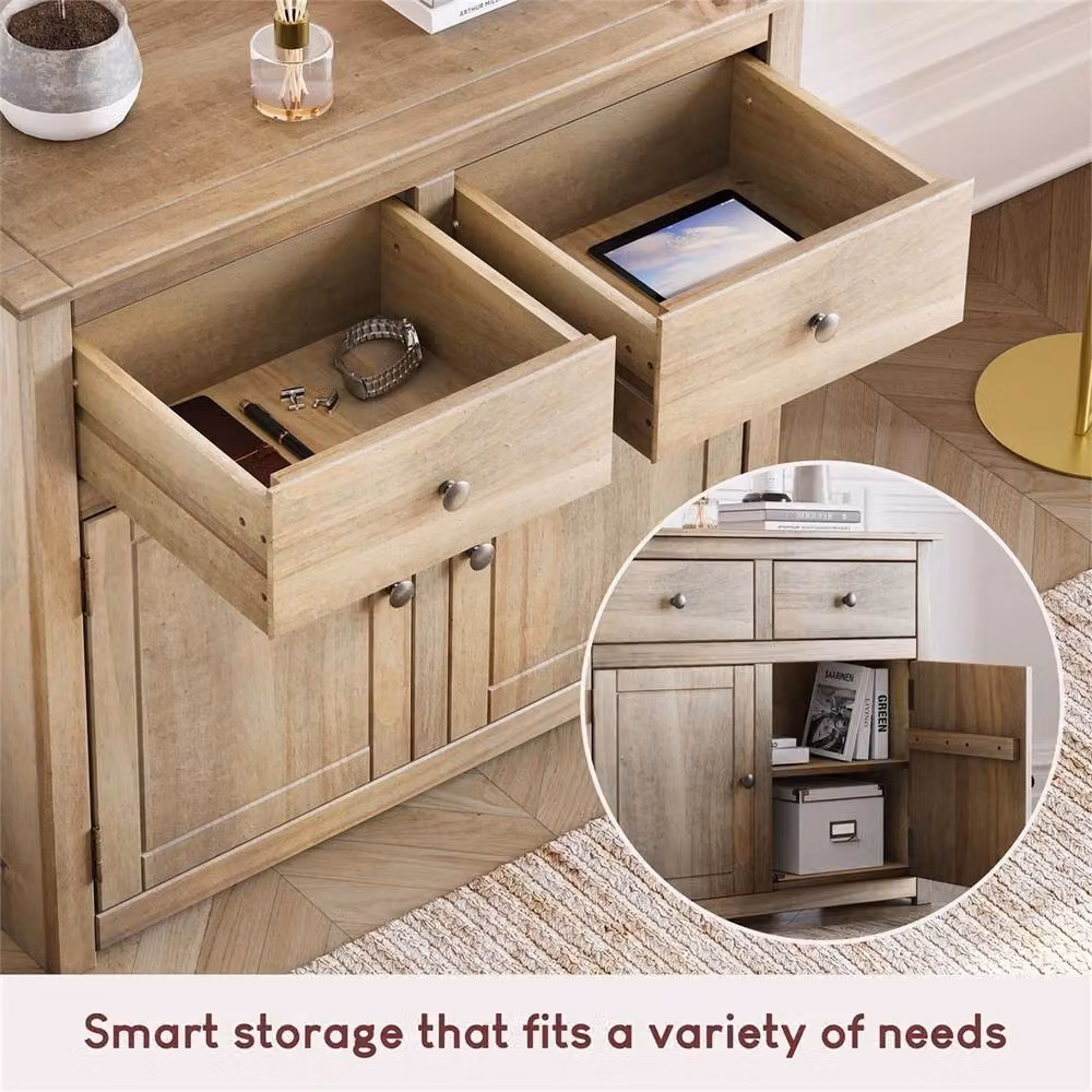 SPETLEK Solid Pine Wood Sideboard with 2 Doors and 2 Drawers in Beige – 3