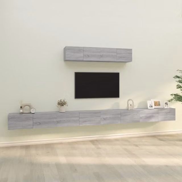 Berkfield Home 4 Piece Grey Sonoma TV Cabinet Set with Lowboard and Wall Mounted Units – 1