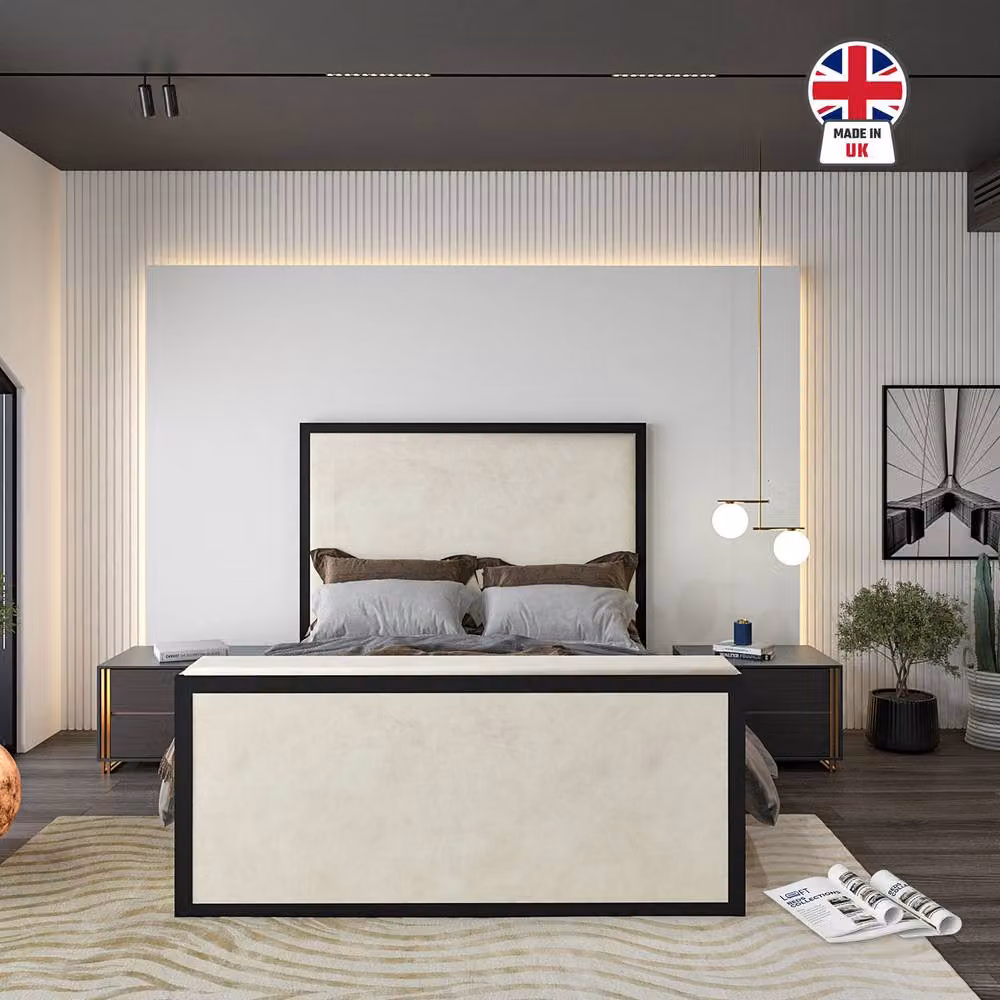 KDMD Adisham Upholstered Electric Media TV Bed Frame in Black and White, Small Double – 3