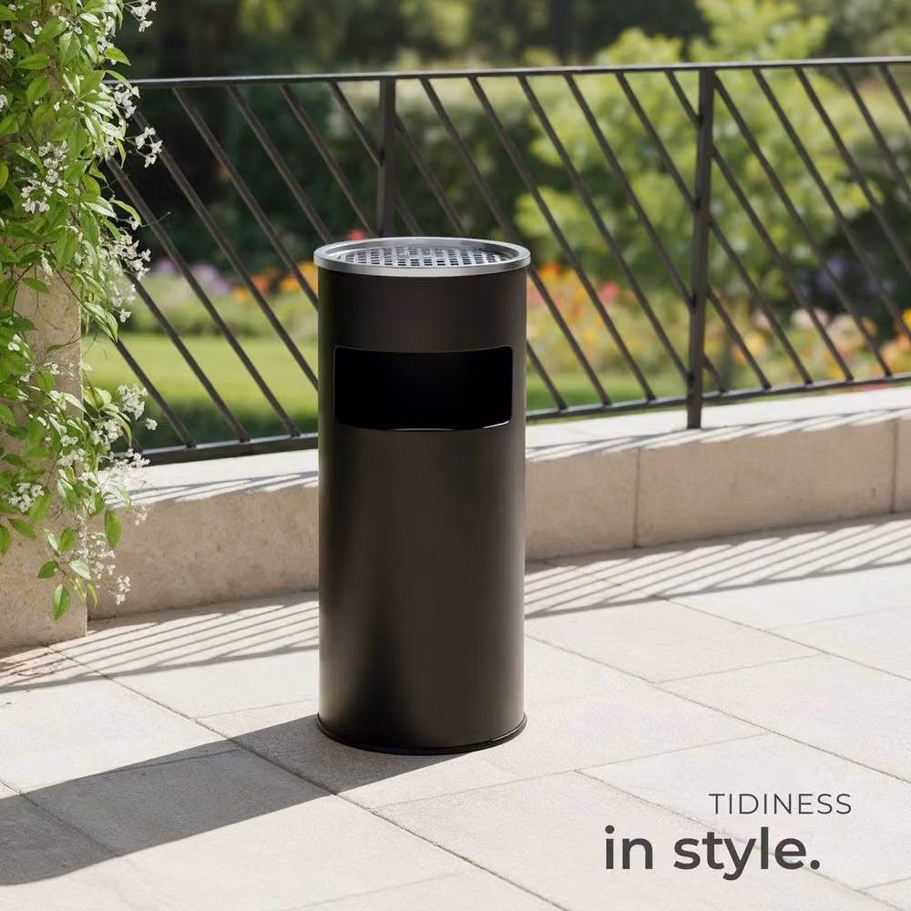 tectake Freestanding Metal Floor-Standing Ashtray in Black with Removable Inner Bucket, Height: 61.0 cm, Width: 25.0 cm – 8