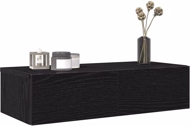 Berkfield Home Wall Shelf with Drawers in Black, W: 60 cm, D: 26.5 cm, H: 15 cm