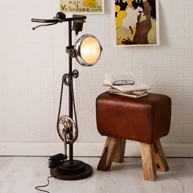 IH Design Iron-Cycle Adjustable Industrial Floor Lamp in Black