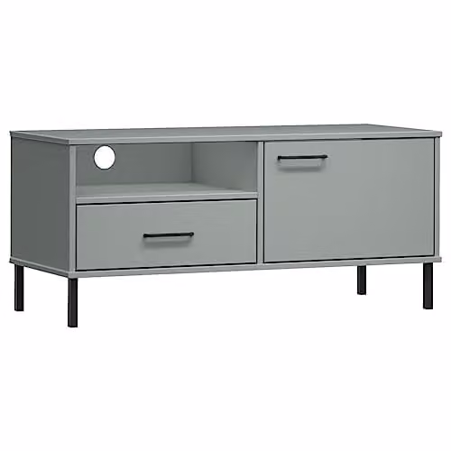 vidaXL OSLO TV Cabinet in Grey Solid Pine Wood with Metal Legs