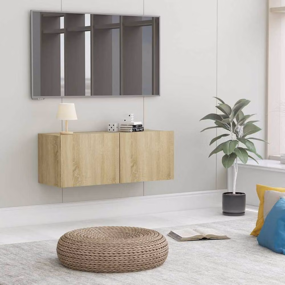 Berkfield Home TV Cabinet in Sonoma Oak and Beige, W/D/H: 80 x 30 x 30 cm – 1