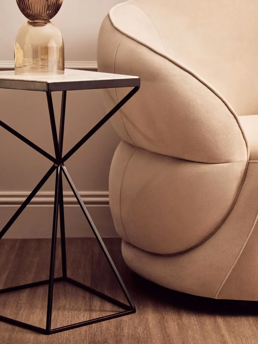 Orsina Shalimar Trapezoid Side Table in Brown Marble and Metal – 3