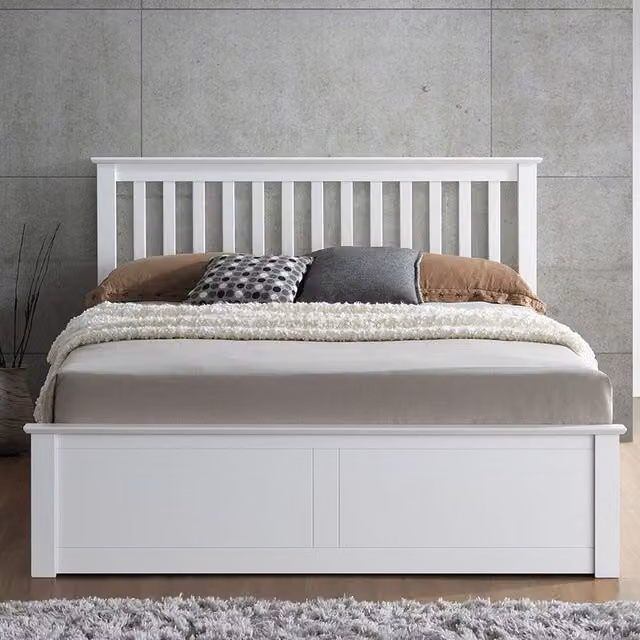 Rest Relax Lodge White Wooden Storage Ottoman Bed with Lift Up Base, W: 140 cm, L: 200 cm