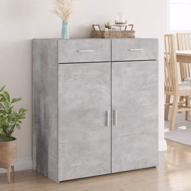 Berkfield Home Sideboard in Concrete Grey, W/D/H: 80 x 42.5 x 93 cm