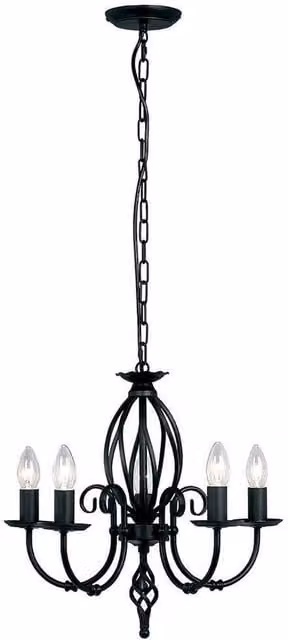 Netlighting Artisan 5 Light Classic Ceiling Chandelier in Black with Glass and Metal Details, E14