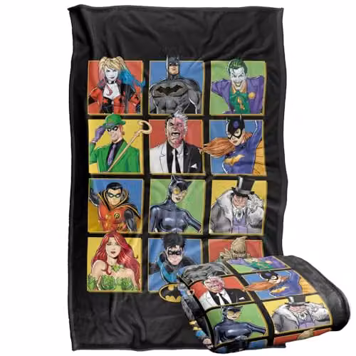 Warner Bros. Batman Character Squares Silky Touch Super Soft Fleece Throw Blanket, Multicolour, W: 91.44 cm x D: 147 cm