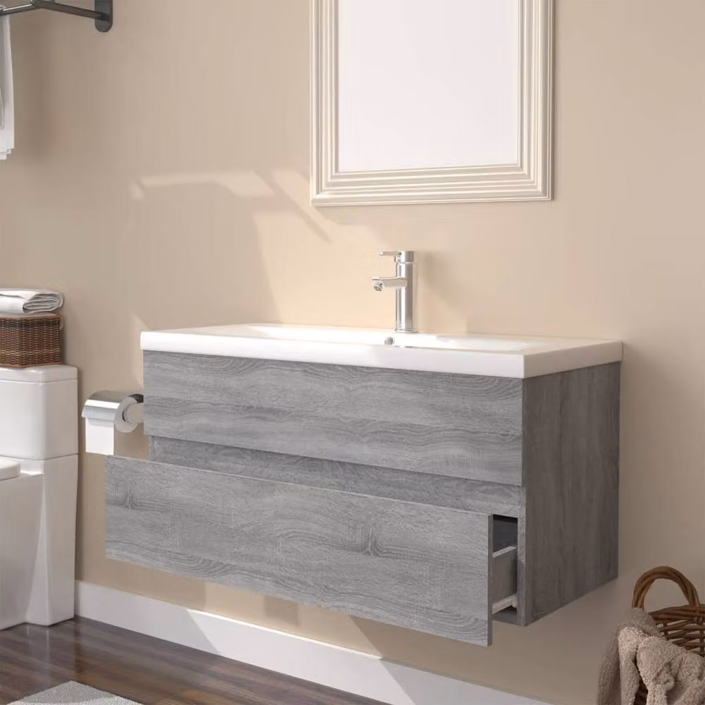 Berkfield Home Modern Bathroom Sink Cabinet with Built-in Basin in Grey Sonoma Engineered Wood – 2