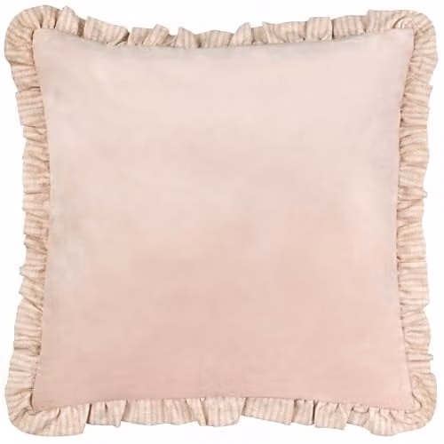 Wylder Solene Ruffle Pink Velvet Striped Decorative Square Cushion, W/D/H: 45 x 45 x 45 cm