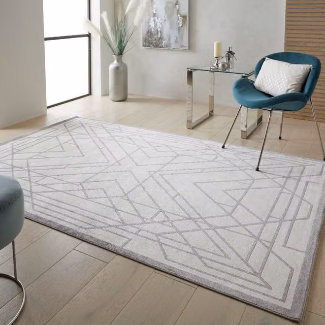 The Rug Shop UK Geometric Checked Viscose and Polyester Easy Care Rug in Grey, W: 120 cm, L: 180 cm