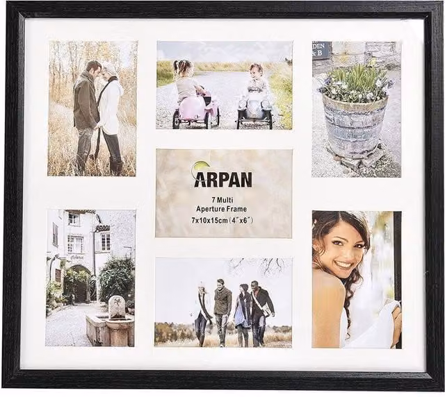 Arpan Black MDF Multi Aperture Photo Collage Wall Frame for 7 Photos, W/H: 40.5 x 35.2 cm