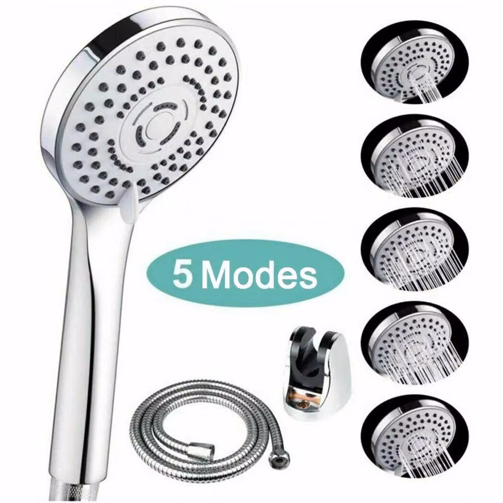 NESTLUNE 5 Function Universal Shower Head Set with Handheld Spray in Chrome Silver – 2