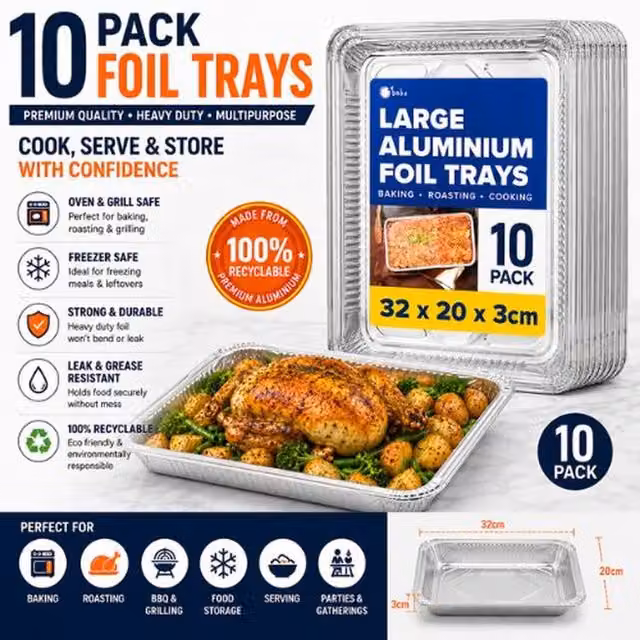Ebake Uncoated Aluminium Foil Baking Sheet, Silver, Pack of 10