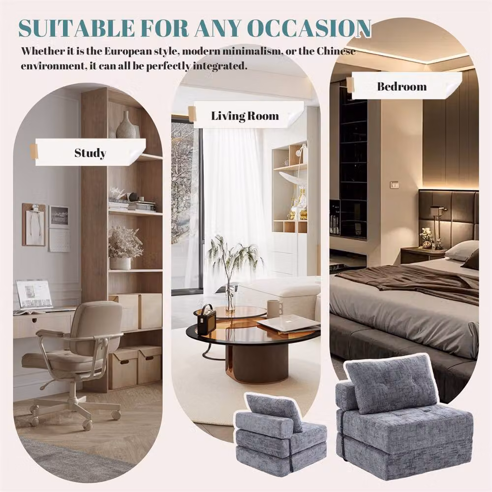 Direct Wicker Grey Chenille Tufted Folding Sofa Bed with Pillow and Back Support – 3