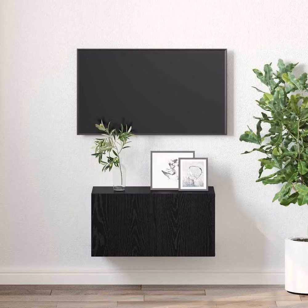 Berkfield Home Modern Black Oak TV Cabinet with Sliding Doors – 3