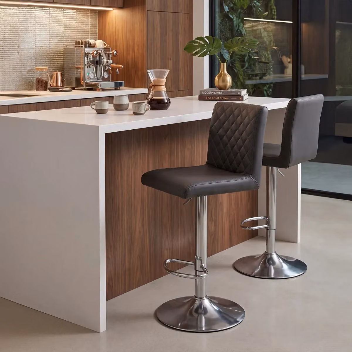 Orsina Swivel Bar Stool in Black and Mid Grey with Synthetic Leather and Metal Base – 3
