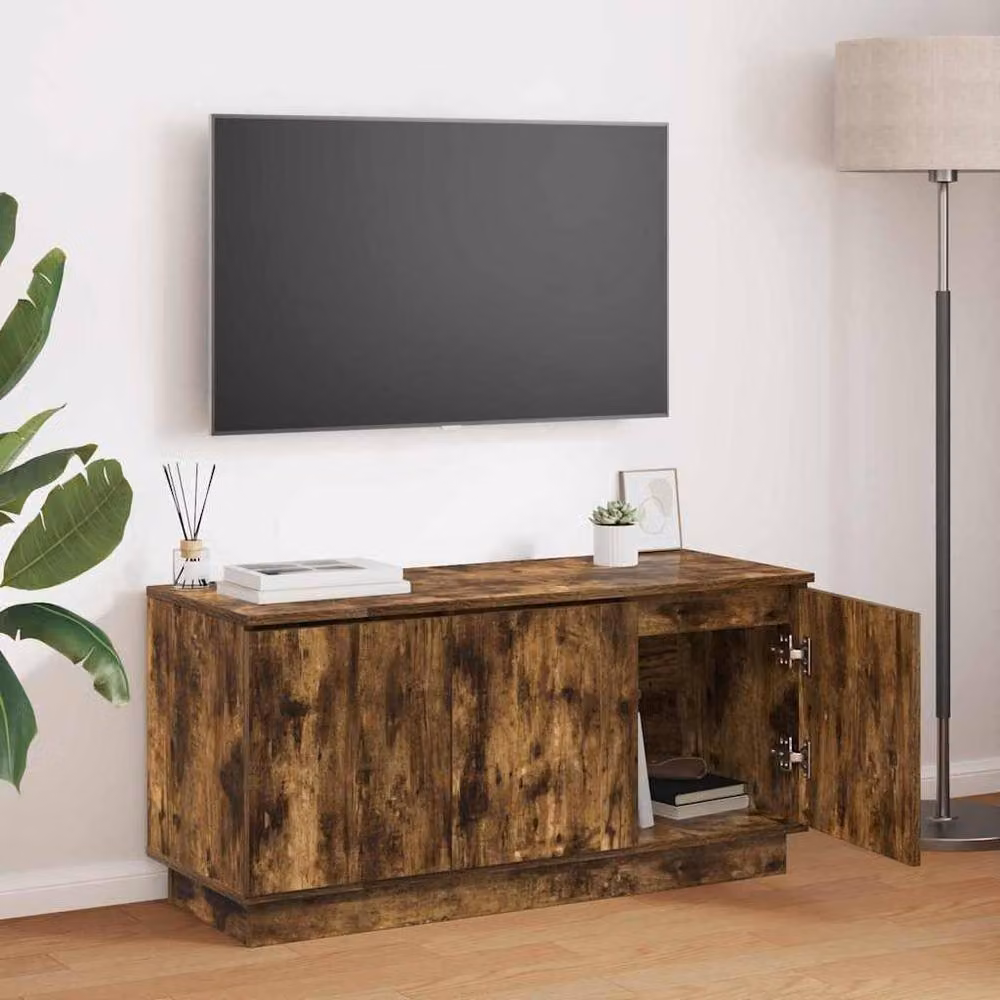 Berkfield Home Modern Smoked Oak TV Cabinet in Brown, W/D/H: 100 x 38 x 49 cm – 2