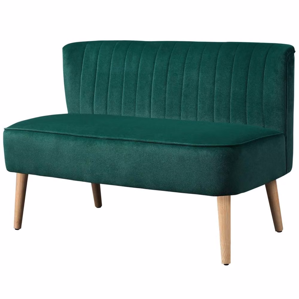 SPETLEK Green Velvet 2 Seater Loveseat Sofa with Striped Fabric Upholstery and Rubberwood Legs, Width: 117 cm – 5