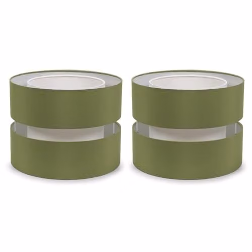 ValueLights Pair of Small 2 Tier Drum Ceiling Light Shades in Green with Warm White LED Bulbs, Width: 26 cm