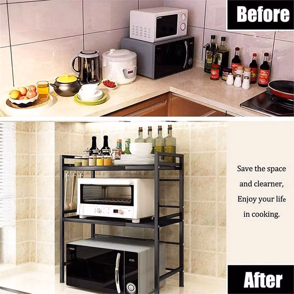 KORVIXA 3 Tier Expandable Corner Kitchen Storage Rack Stand in Matt Black, W/D/H: 50 x 50 x 50 cm – 5