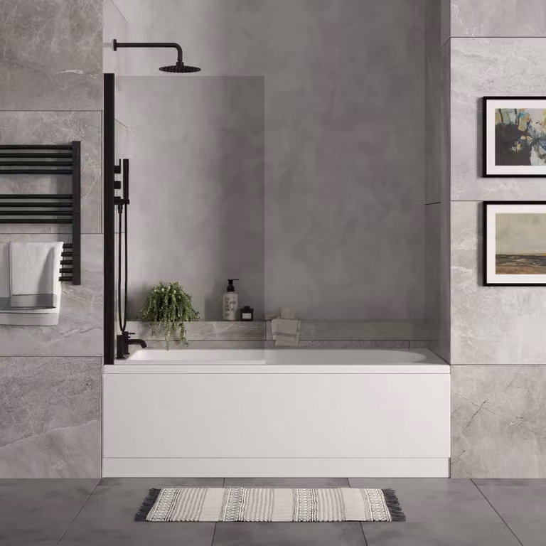 Balterley Round Bath Set in White with Black Screen and Black Waste, W/D/H: 170 x 70 cm