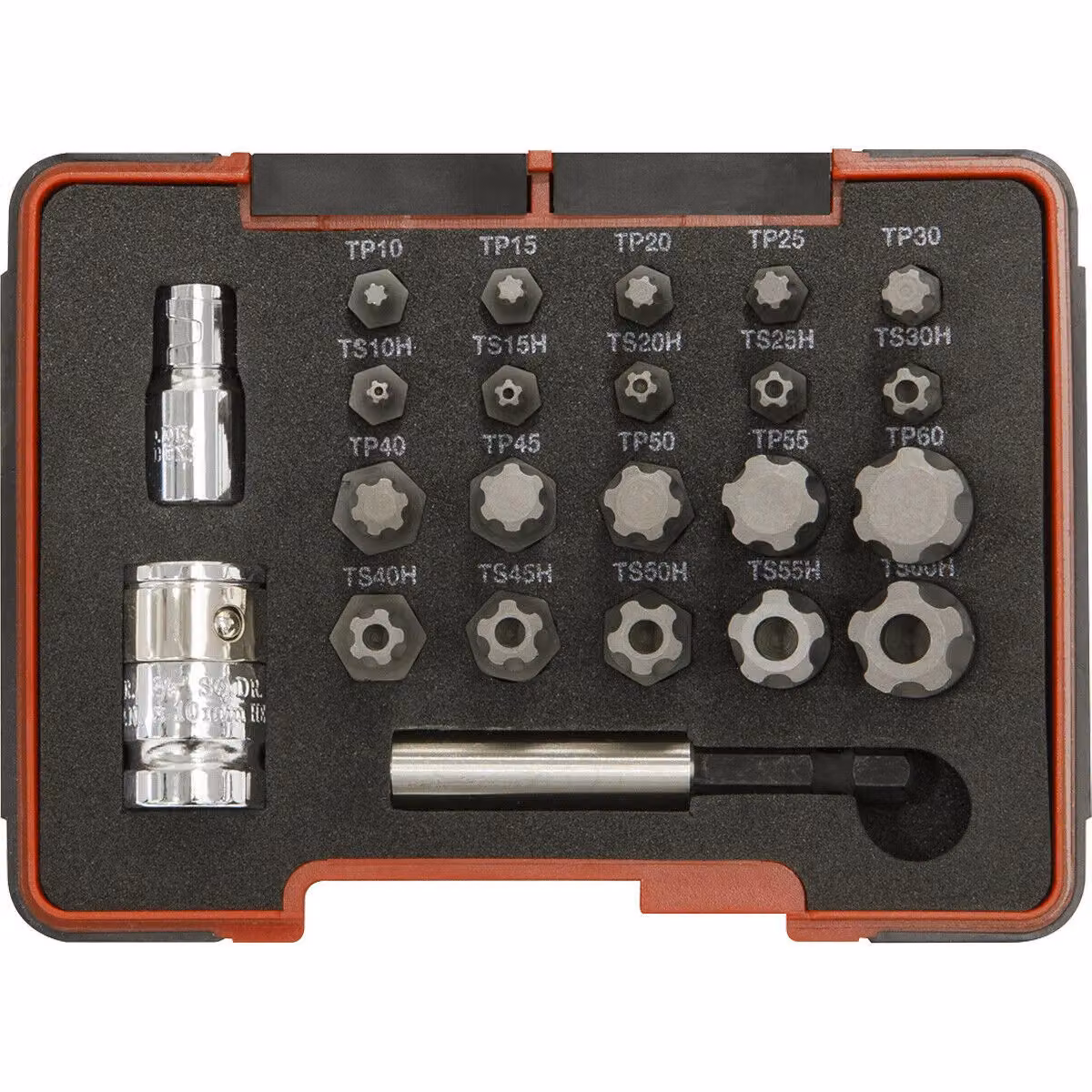 Loops TRX Star Security Socket Bit Set, 23 Piece Steel Set with 1/4" and 3/8" Square Drive, T10 to T60, Silver and Multicolour – 4