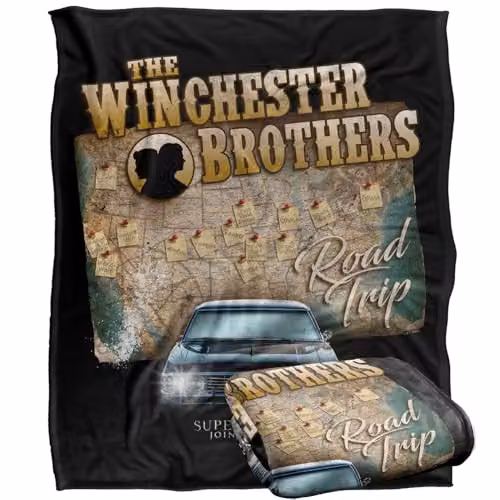 Warner Bros. Supernatural Winchester Brothers Road Trip Super Soft Silky Touch Fleece Throw Blanket, Multicolour, W: 152 cm, D: 127 cm