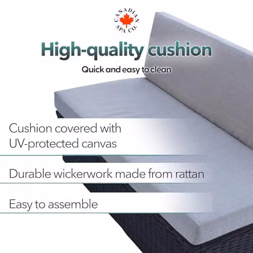 Canadian Spa Co. Grey Wicker Weave Bench with Cushion for Square Spas and Hot Tubs with Rustproof Aluminium Frame – 3